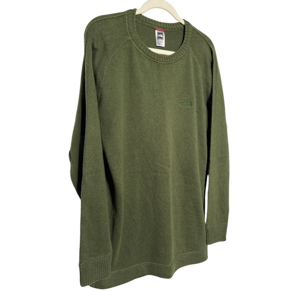 The‎ North Face Mens Olive Green Knit Sweater Crew Neck Long Sleeve Logo Size XL